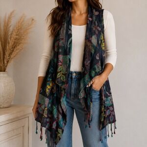 Natural Floral Fringe Vest Indie Bohemian Hippie Festival Eclectic Ren Faire